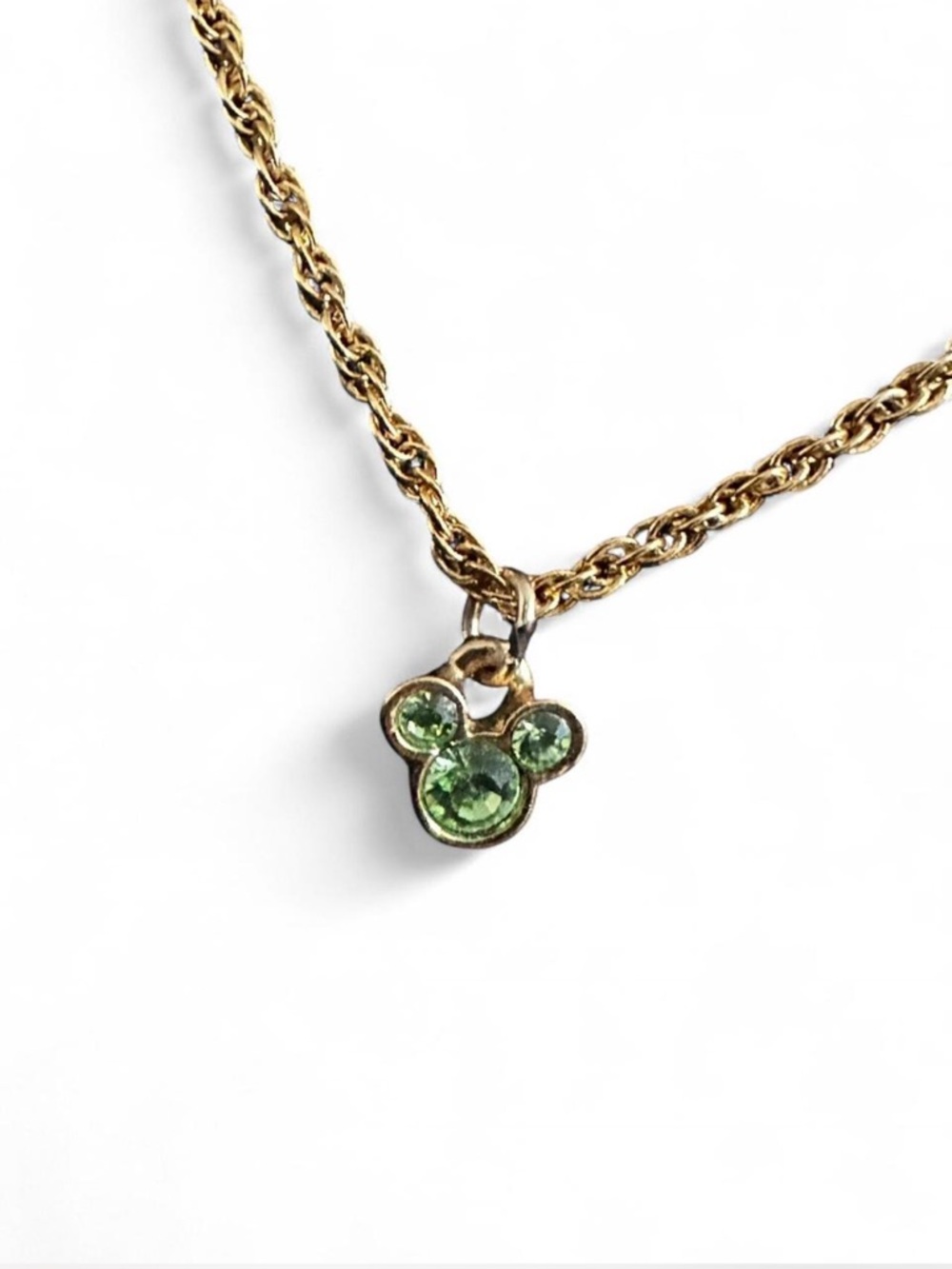 Gold & Green Peridot Mickey Mouse Necklace